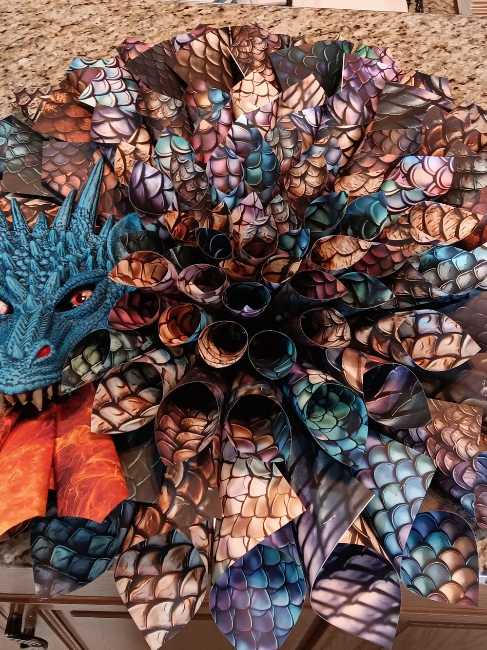 Dragon Mum - Dragon Scale Paper Cone Art With Blue Dragon Face And Wings - Picture 3 of 7